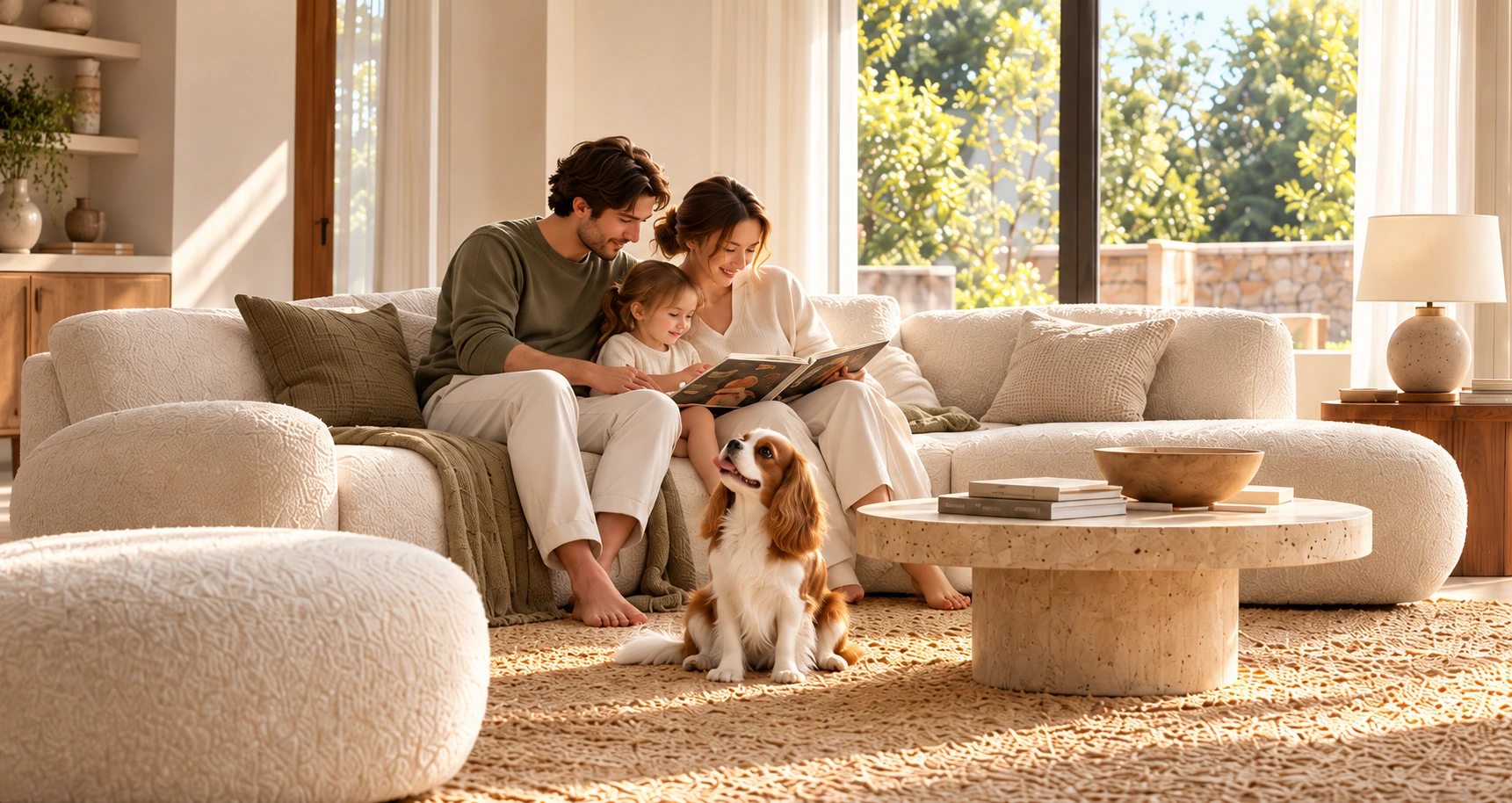 Generated illustration of a family sharing a quiet moment at home